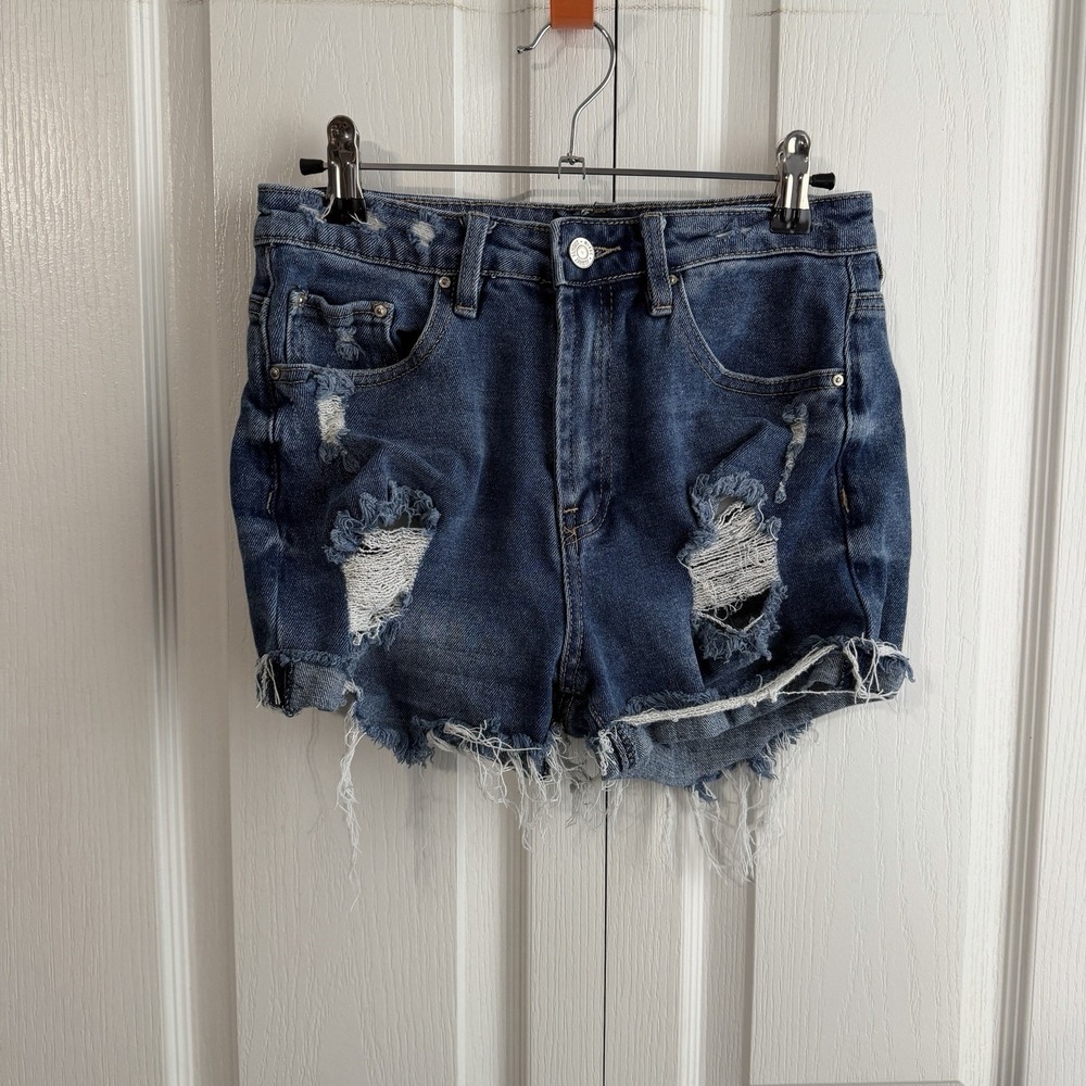 Almost Famous‎ Distressed Blue Denim Jean Shorts Junior Size 5 Beach Cruise Boho